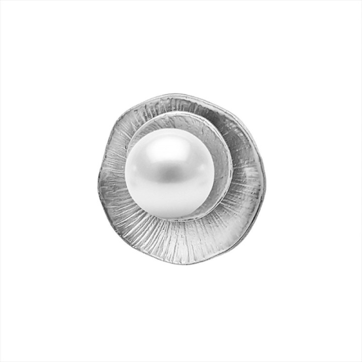 Anello Bijoux Argentato Regolabile con Perla