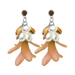 Pendenti Petali Circus Perle Cristalli Acciaio 316L Argentato