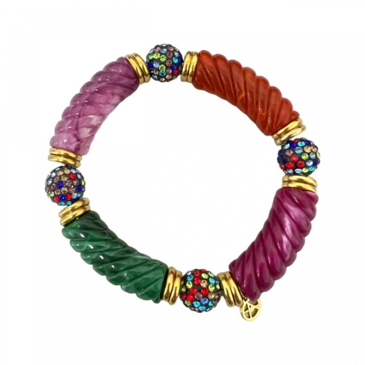 Bracciale Elastico con Biglie Multicolore Strassate
