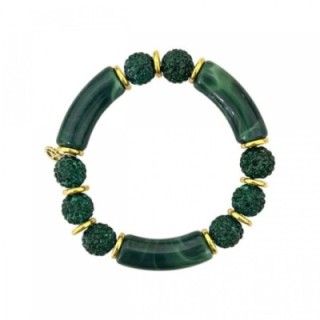 Bracciale Elastico con 8 Biglie Verdi Strassate