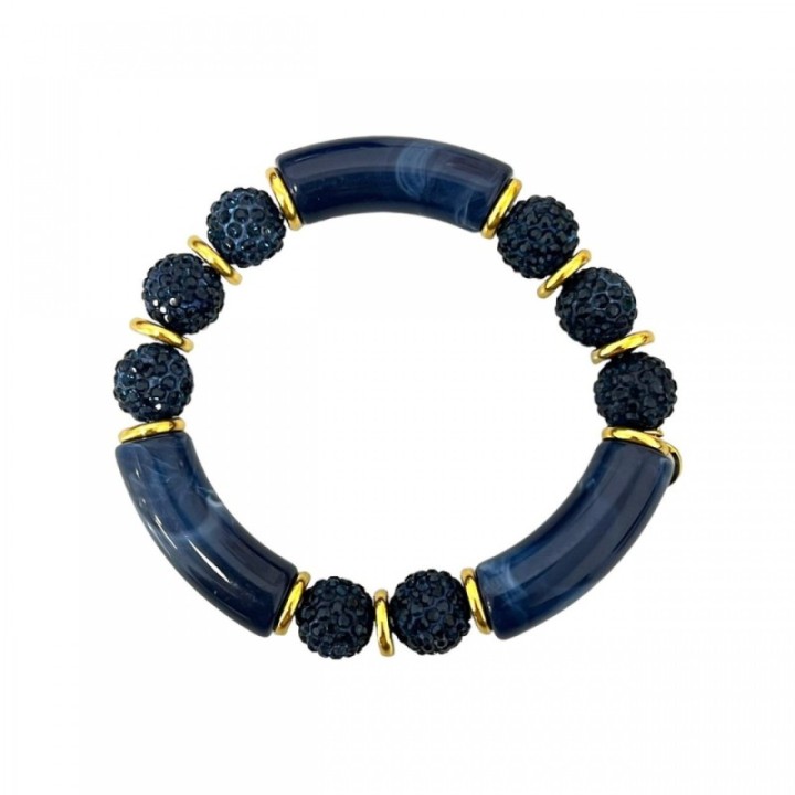 Bracciale Elastico con 8 Biglie Blu Strassate