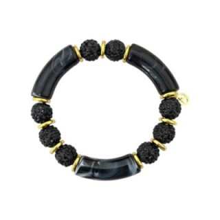 Bracciale Elastico con 8 Biglie Nero Strassate