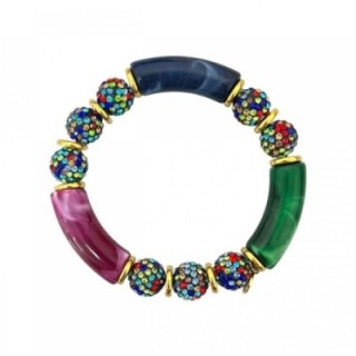 Bracciale Elastico con 8 Biglie Multicolore Strassate